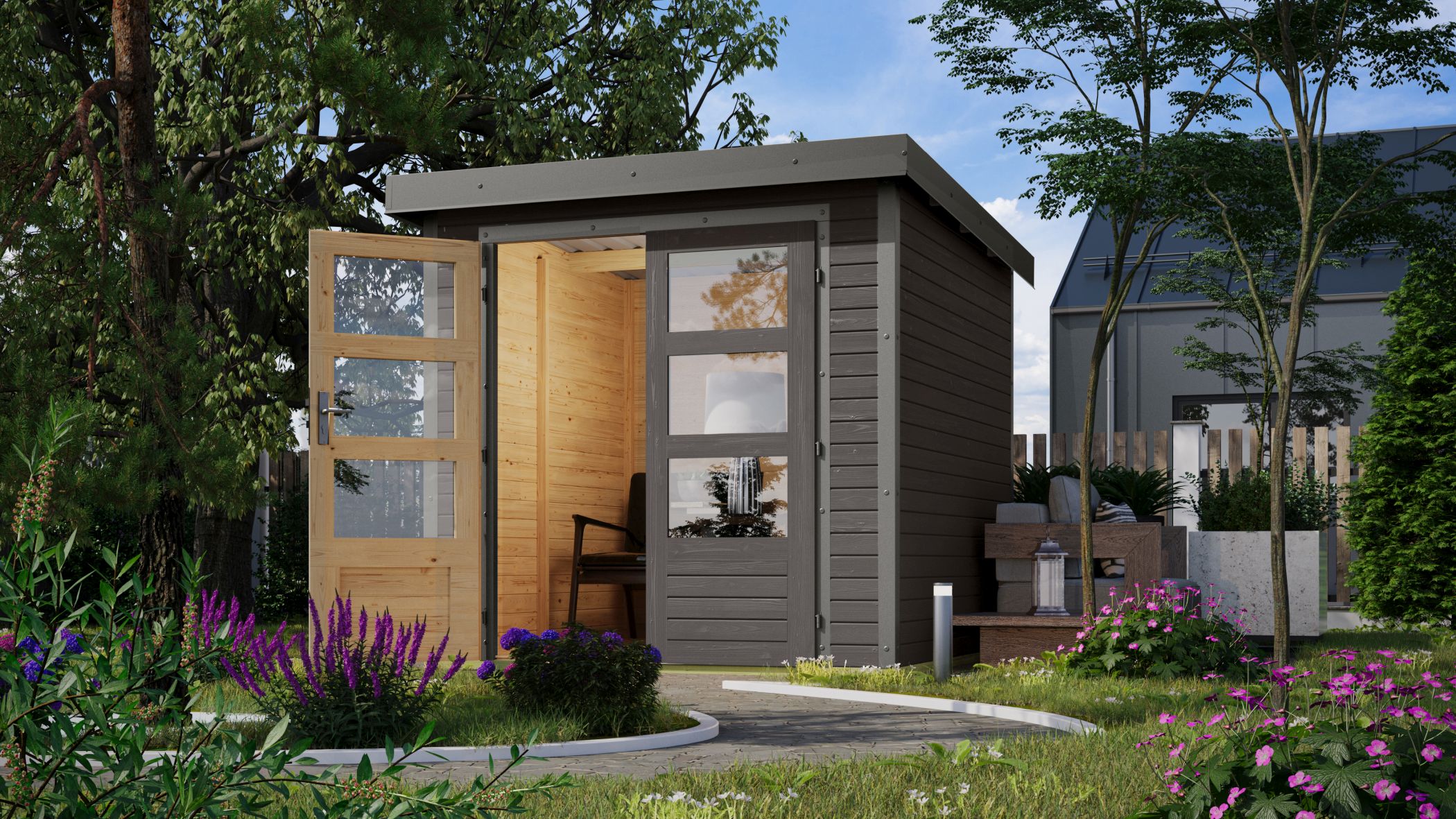 Gartenhaus Holz & Metall Jupiter 2 terragrau - Metall graualuminium / Lagerabverkauf
