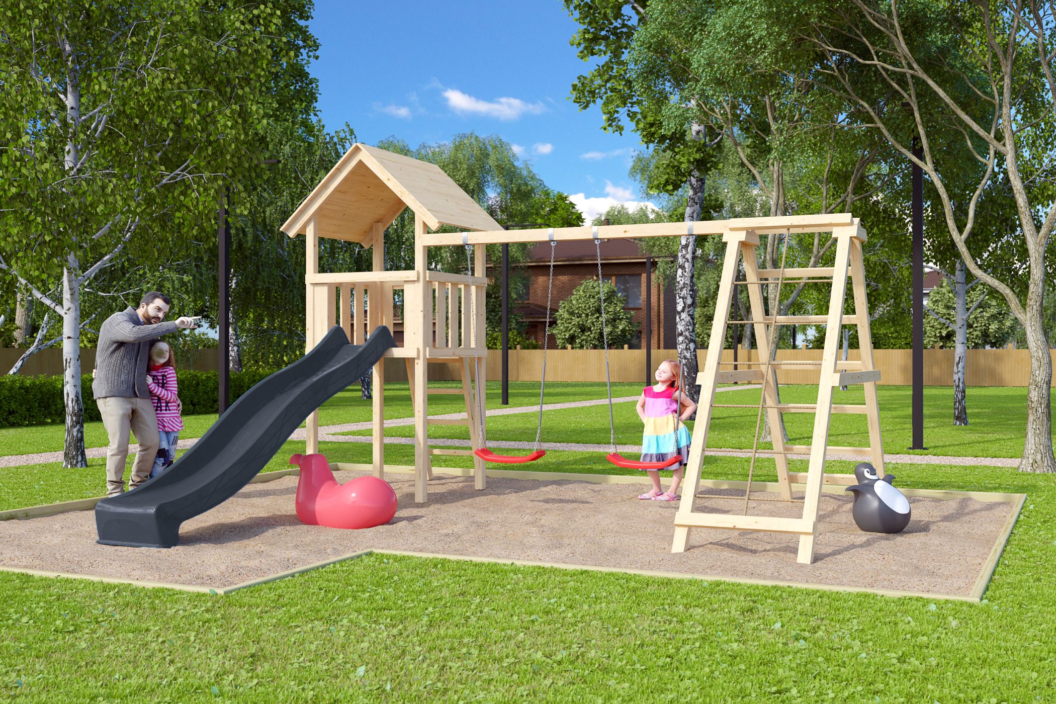 Spielbereich im Freien, Draußen, Spielbereich, Gras, Person