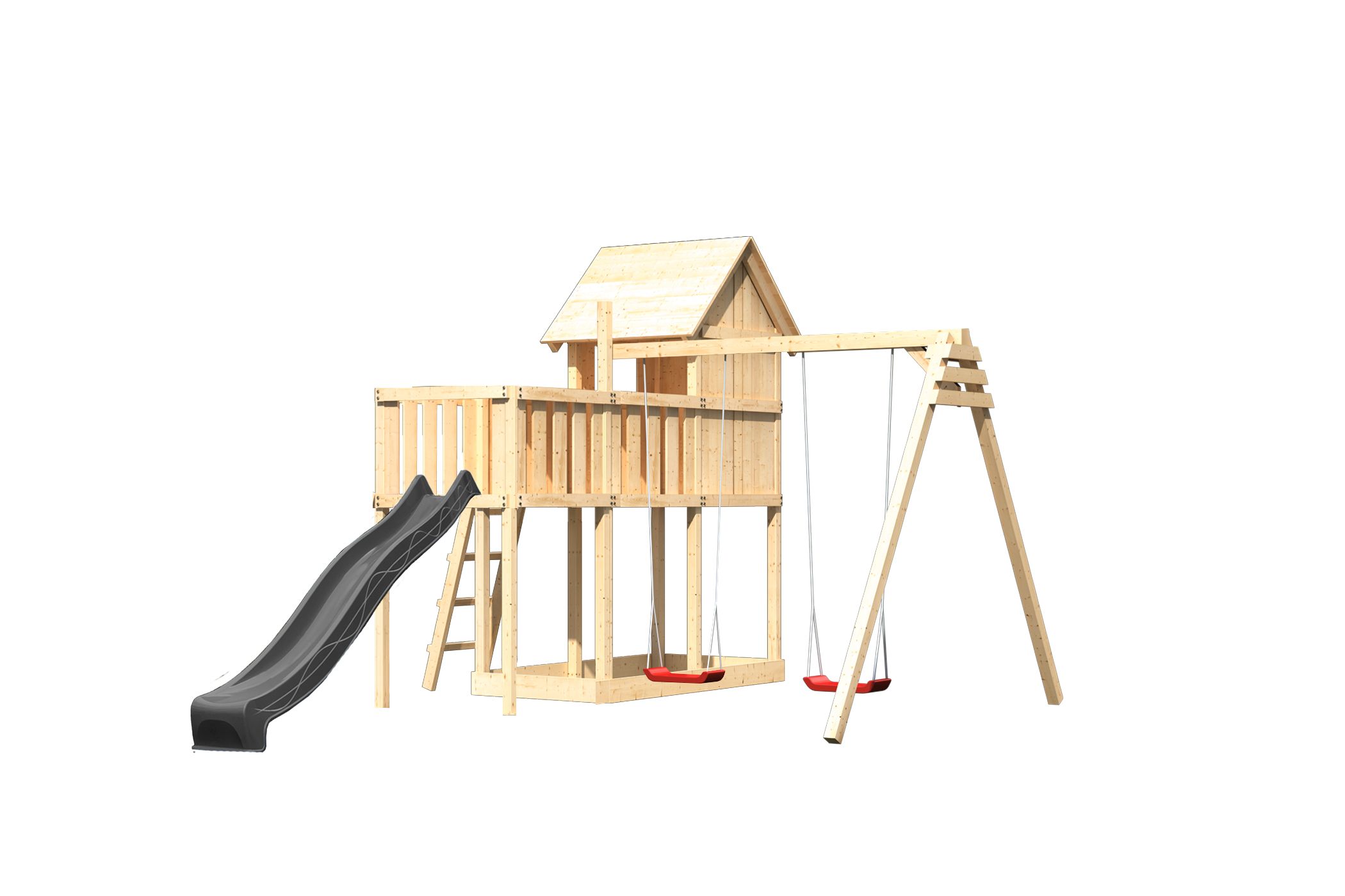 Karibu Spielgerät aus Holz mit Wellenrutsche, freigestellt