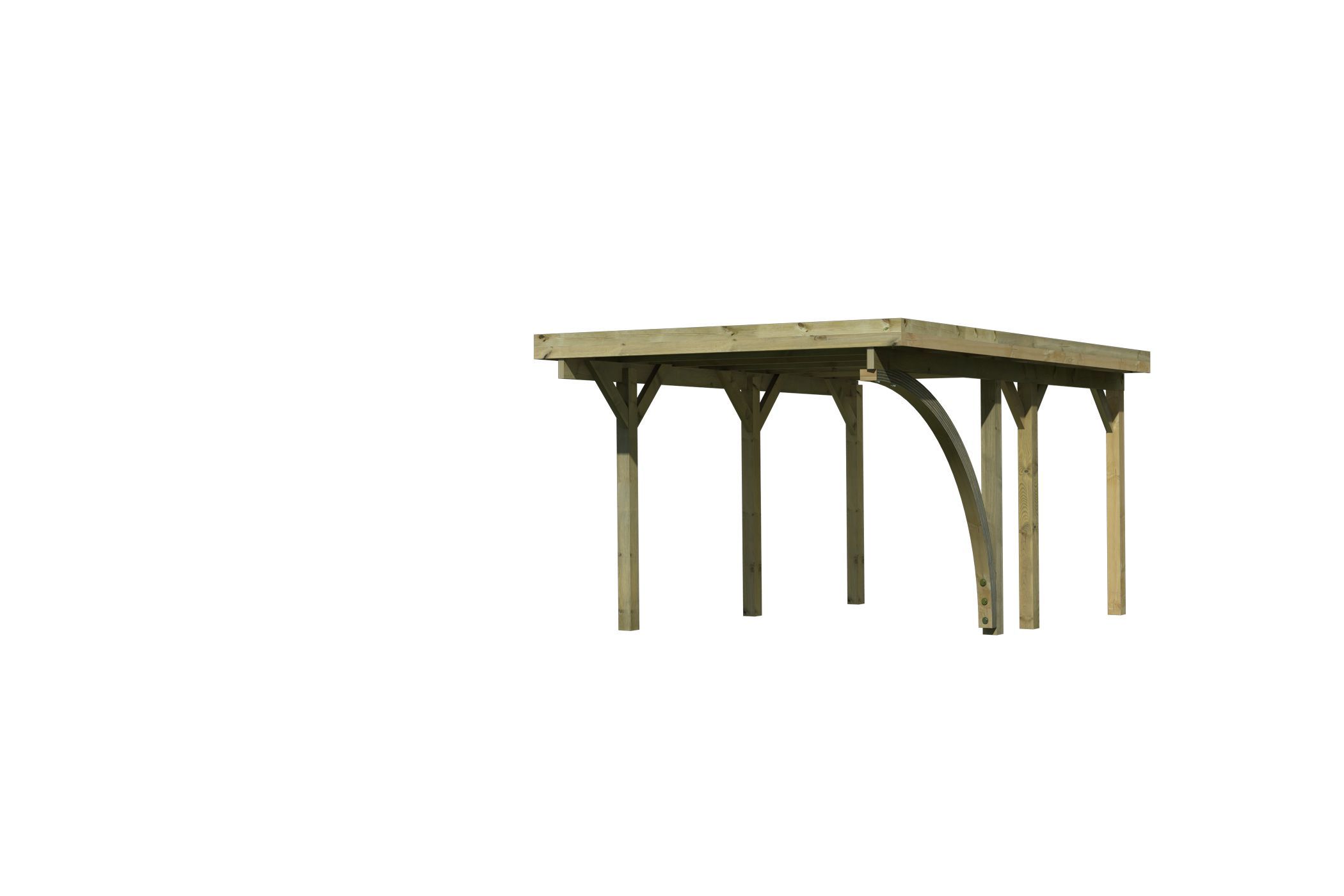 Außenansicht des Karibu Einzelcarport Classic 1 aus KDI-Massivholz mit Flachdach im Garten aufgebaut