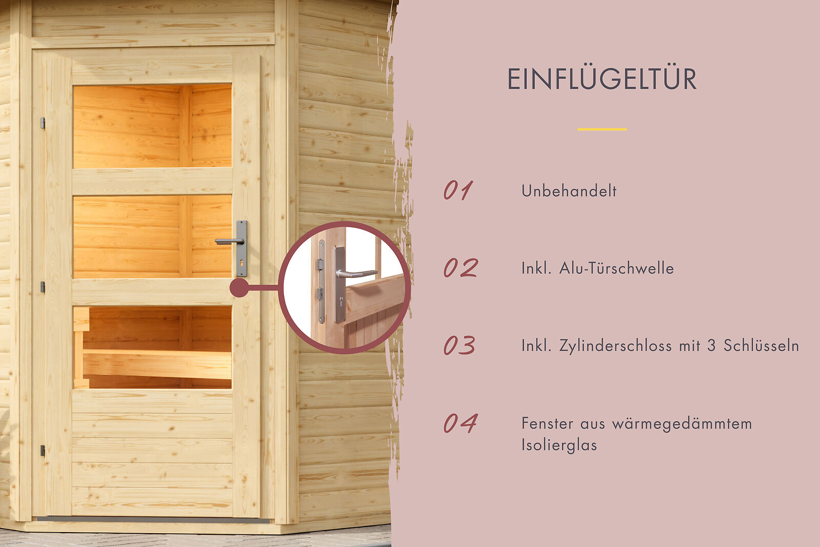 Produkt- und Ausstattungsdetail der Karibu Saunahaus Pepe 2