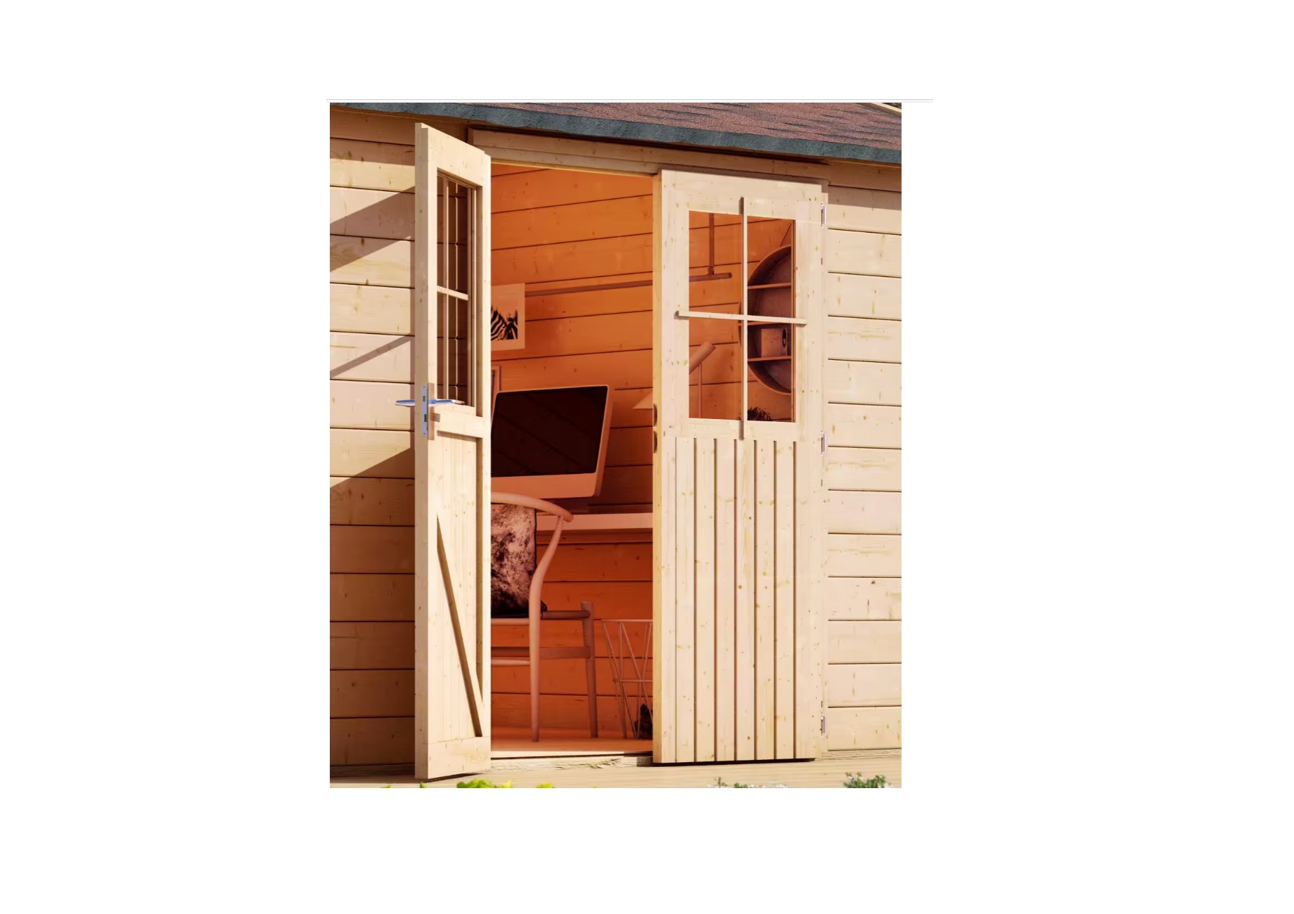 Doppelflügeltür Gartenhaustür 38mm naturbelassen / Lagerabverkauf