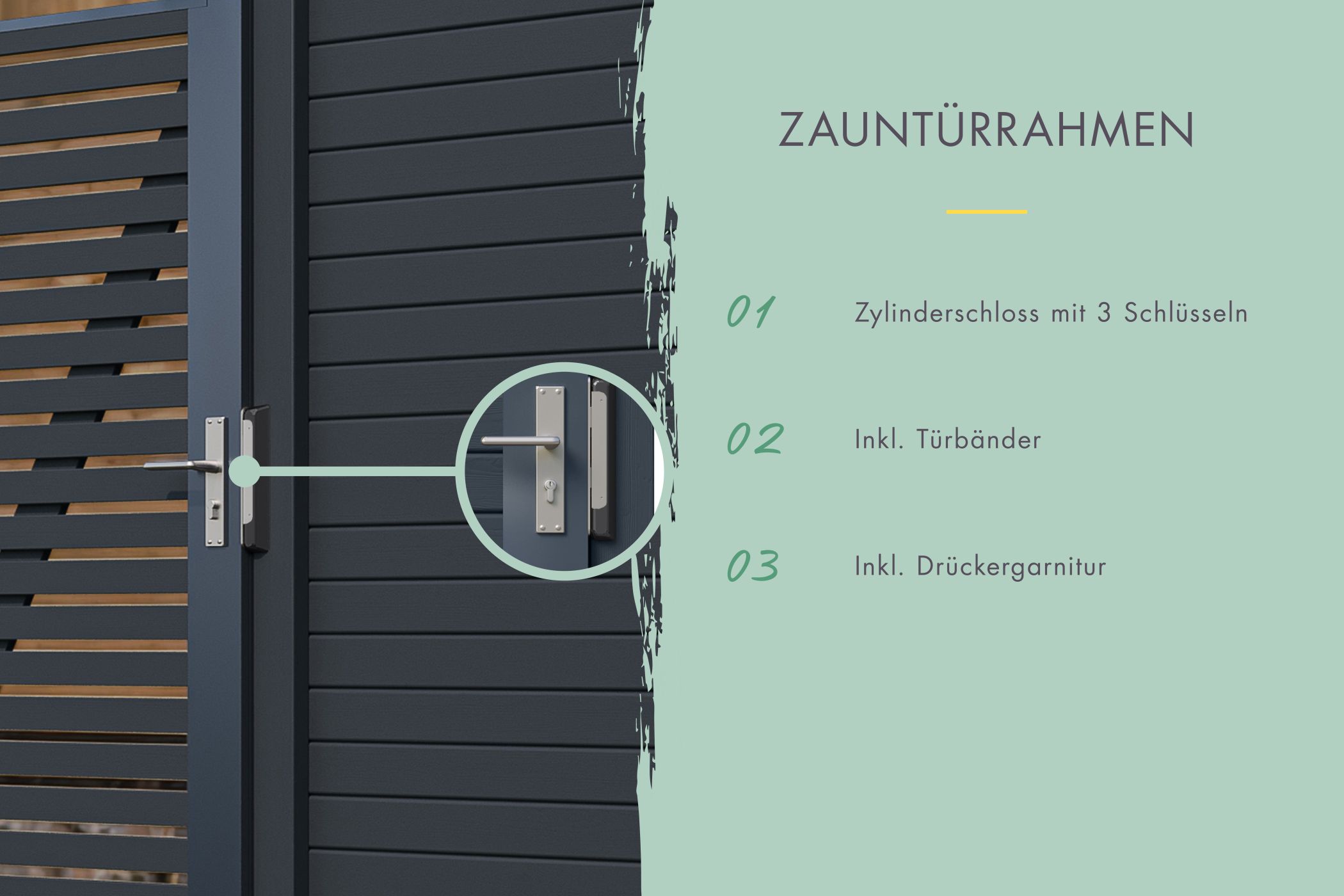 Zauntorrahmen anthrazit inkl. Schloß/Drücker/Türbänder für 90cm Füllung