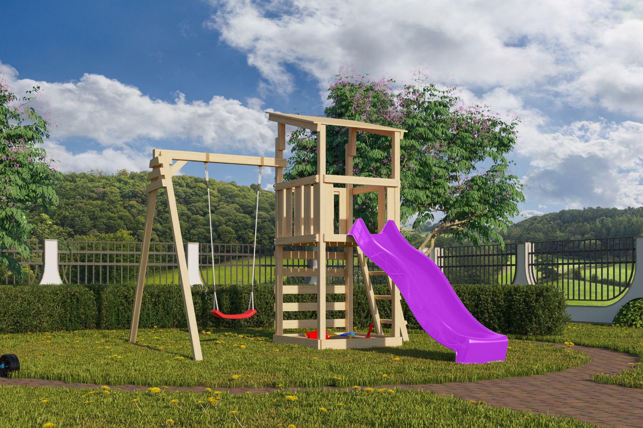 Spielturm Anna im Sparset mit Einzelschaukelanbau und Rutsche / Lagerabverkauf