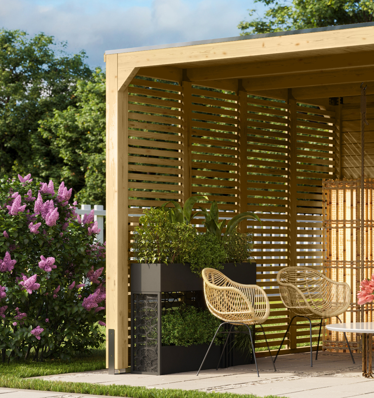 Cubus Pavillon Lamellenwand