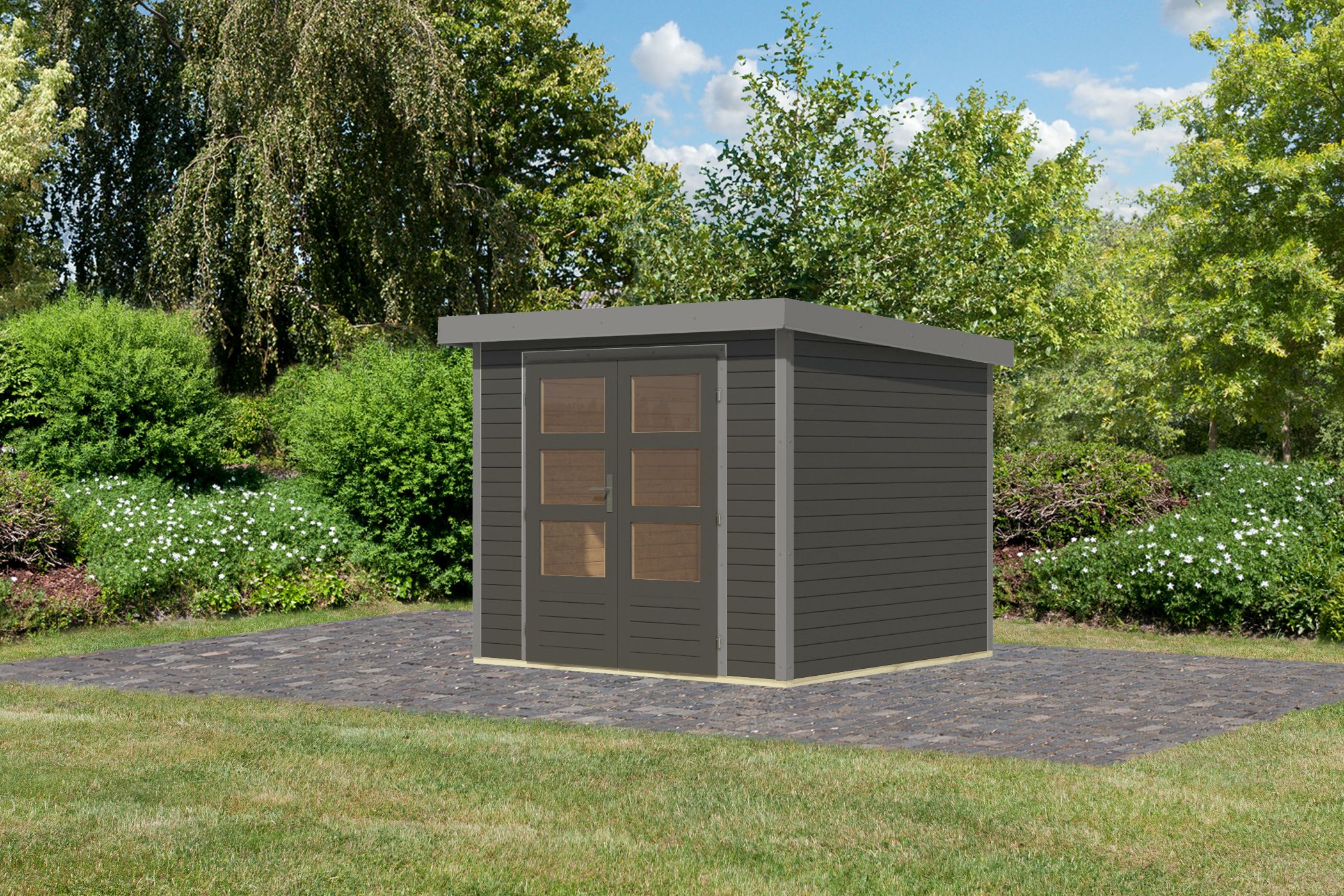 Gartenhaus Holz & Metall Jupiter 3 terragrau - Metall graualuminium / Lagerabverkauf